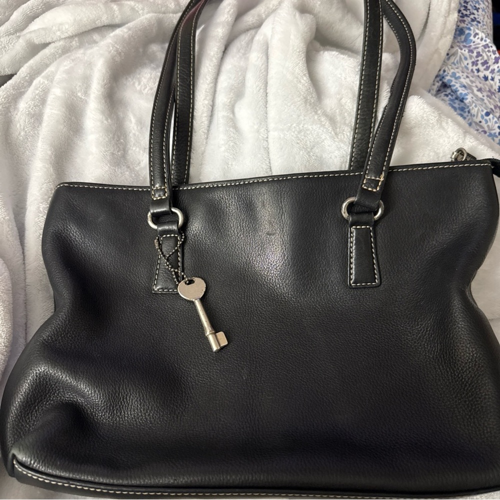 Fossil Black Pebble Leather Mini Tote Bag # 75082